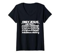 Mujer Solo Jesús Puede Convertir Un Desastre En Un Mensaje Dios Biblia Cristiana Camiseta Cuello V