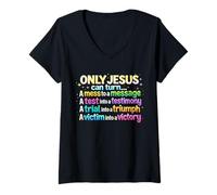 Mujer Solo Jesús Puede Convertir Un Desastre En Un Mensaje Dios Biblia Cristiana Camiseta Cuello V
