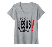 Mujer Solo Jesús Salva Vidas, Salvación Espiritual Eterna Camiseta Cuello V