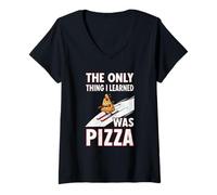 Mujer Solo lo Que aprendí fue Pizza Divertida Cita de esquí Camiseta Cuello V