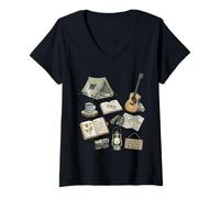 Mujer Solo Nature Camping Diario Vintage Bosque Iconos Kit Camiseta Cuello V