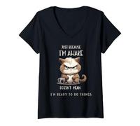 Mujer Solo Porque Estoy Despierto Gato Divertido con café para preadolescentes Camiseta Cuello V