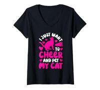 Mujer Solo Quiero animar y acariciar a mi Gato Gatos Divertidos porristas Camiseta Cuello V