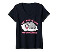 Mujer Solo Quiero Dormir Y Comer Basura Camiseta Cuello V