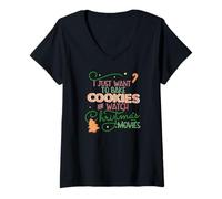 Mujer Solo Quiero Hornear Galletas Ver PELÍCULAS DE Navidad Meme Camiseta Cuello V