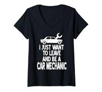 Mujer Solo Quiero Irme y Ser Mecánico Divertido Camiseta Cuello V