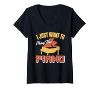 Mujer Solo Quiero Tocar el Piano Cada día Camiseta Cuello V