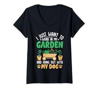 Mujer Solo Quiero Trabajar en mi jardín y Pasar el rato con mi Perro Camiseta Cuello V