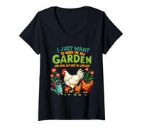 Mujer Solo Quiero Trabajar en mi jardín y Pasar el rato con mis Pollos Camiseta Cuello V