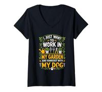 Mujer Solo Quiero Trabajar en mi jardín y Pasar el rato con un Perro Camiseta Cuello V