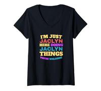 Mujer Solo Soy Jaclyn Haciendo Cosas de Jaclyn Eres Bienvenido Camiseta Cuello V