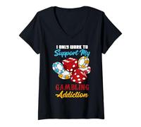 Mujer Solo Trabajo para apoyar mi adicción al Juego Jugador Divertido Camiseta Cuello V