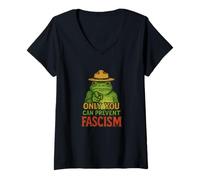 Mujer Solo tú Puedes Evitar Fascismo Rana Ilustración Ranas Camiseta Cuello V