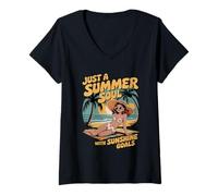 Mujer Solo un alma de verano con objetivos de sol, playa Camiseta Cuello V