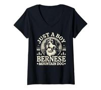 Mujer Solo un chico al que le encanta el perro berner de Berna Mountain Retro Camiseta Cuello V