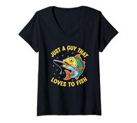 Mujer Solo un Chico al Que le Encanta Pescar, Pescador, Pescador, Regalos, Pesca Camiseta Cuello V