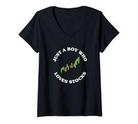 Mujer Solo un Chico al Que le encantan Las acciones, un inversor en acciones Genial Camiseta Cuello V