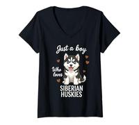Mujer Solo un Chico Que ama a los Huskies siberianos Camiseta Cuello V