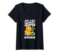 Mujer Solo un Chico Que ama a los Patos, Divertido Amante de los Patos Camiseta Cuello V