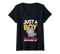 Mujer Solo un chico que ama a Nebelung Camiseta Cuello V