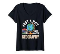 Mujer Solo un Chico Que ama la geografía Estudios sociales Camiseta Cuello V