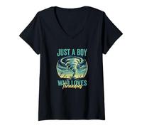Mujer Solo un Chico Que ama la tormenta del Tiempo de Tornado Tornado Chaser Camiseta Cuello V