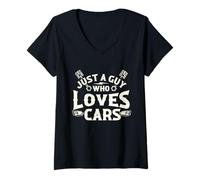 Mujer Solo un Chico Que ama los Coches - Coche de Carreras Muscle Car Guy Camiseta Cuello V