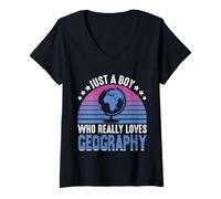 Mujer Solo un Chico Que Realmente ama la geografía Camiseta Cuello V