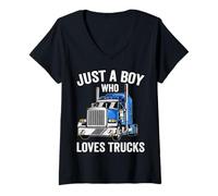 Mujer Solo un niño Que ama los Camiones Semi Truck para niños Camiseta Cuello V