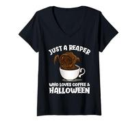 Mujer Solo un segador al Que le Encanta el café, Divertido Halloween Camiseta Cuello V
