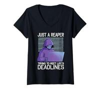 Mujer Solo un segador Tratando de Cumplir con los plazos de la Vida Halloween Camiseta Cuello V