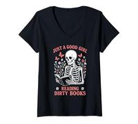 Mujer Solo una Buena Chica Leyendo Libros sucios Romance Oscuro Camiseta Cuello V