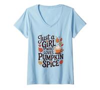 Mujer Solo una Chica a la Que le Encanta el café con Leche otoñal con Especias de Calabaza Camiseta Cuello V