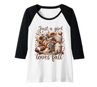 Mujer Solo una Chica a la Que le Encanta el otoño, la Calabaza, el Girasol y el otoño Acogedor Camiseta Manga Raglan