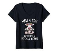 Mujer Solo una Chica a la Que le Encanta el Yoga y Las Vacas, Divertido Yoga con Vacas meditando Camiseta Cuello V