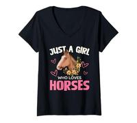 Mujer Solo una chica a la que le encantan los corazones florales de los caballos Camiseta Cuello V