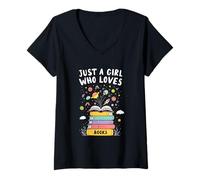 Mujer Solo una Chica a la Que le encantan los Libros, Linda Cita de Lectura, ratón de Biblioteca Camiseta Cuello V
