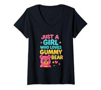 Mujer Solo una Chica a la Que le encantan los Ositos de Goma, Divertidos Caramelos para niñas Camiseta Cuello V