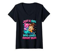 Mujer Solo una Chica a la Que le encantan los Ositos de Goma, Divertidos Caramelos para niñas Camiseta Cuello V