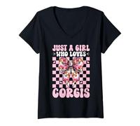 Mujer Solo una Chica Que ama a Corgis Pembroke Welsh Corgi Dog Camiseta Cuello V
