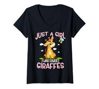 Mujer Solo una chica que ama a las jirafas, linda jirafa bebé Camiseta Cuello V