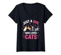 Mujer Solo una Chica Que ama a los Gatos Lindos Gatitos Kawaii Camiseta Cuello V