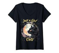 Mujer Solo una chica que ama a los gatos Mujeres que aman los gatos negros góticos Camiseta Cuello V