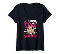 Mujer Solo una Chica Que ama a los Perezosos Perezoso Divertido Camiseta Cuello V