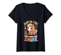 Mujer Solo una Chica Que ama a su Caballo Lindo Shire Camiseta Cuello V