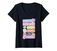 Mujer Solo una Chica Que ama el Anime y Dibujar Arte Lindo Camiseta Cuello V