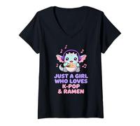Mujer Solo una Chica Que ama el K-Pop y Ramen Anime Dragon Camiseta Cuello V