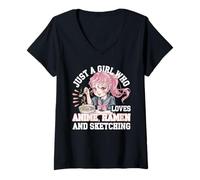 Mujer Solo Una Chica Que Ama El Ramen De Anime Y Esbozando El Camiseta Cuello V