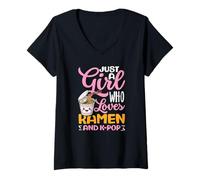 Mujer Solo una Chica Que ama el Ramen y el K Pop Camiseta Cuello V