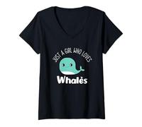 Mujer Solo una chica que ama las ballenas - Linda dama de ballena kawaii Camiseta Cuello V